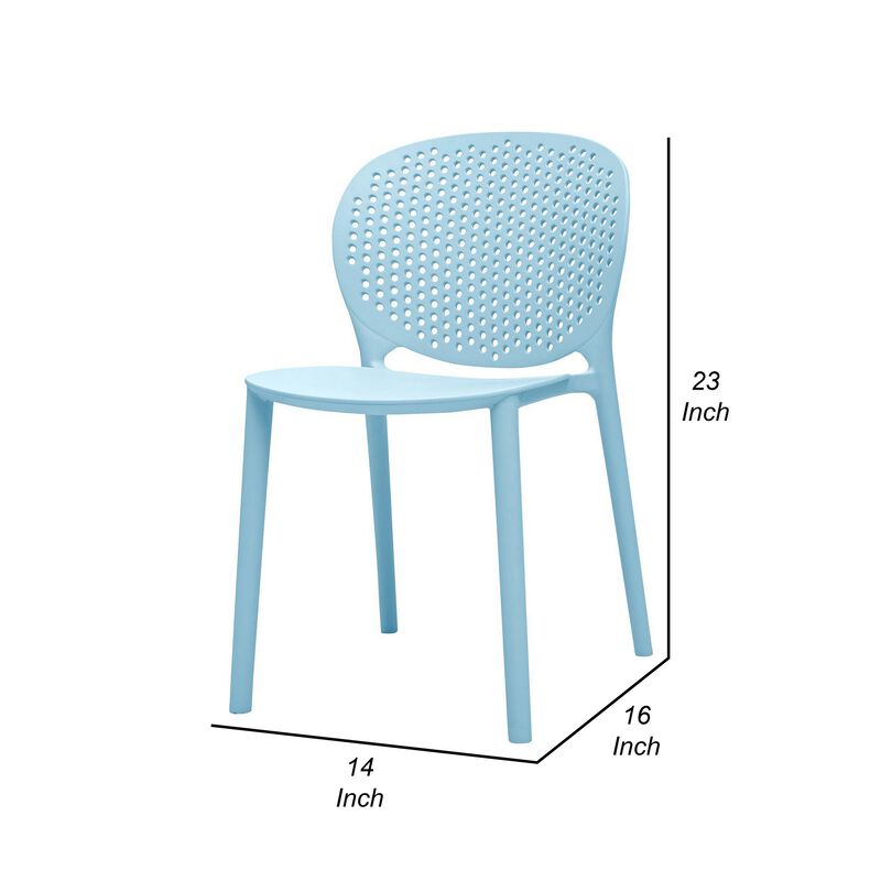 Gyna 14 Inch Kids Side Chair, Dotted Backrest, Armless, Set of 4, Blue - Benzara