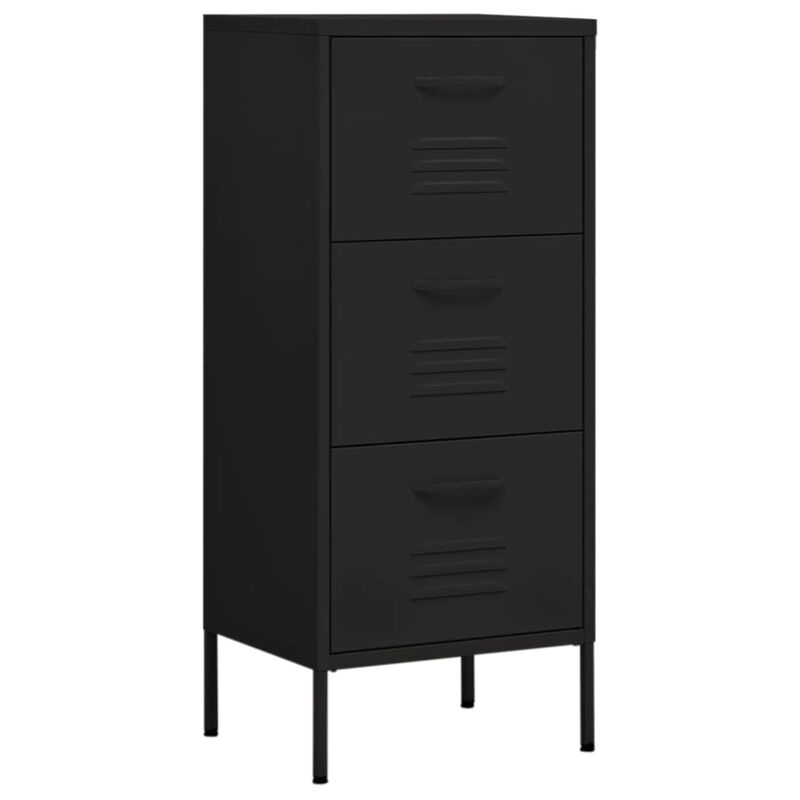 vidaXL Steel Storage Cabinet, Adjustable Height, Fully Extendable Drawers, Black, 16.7"x13.8"x40", Industrial Style, Heavy-Duty