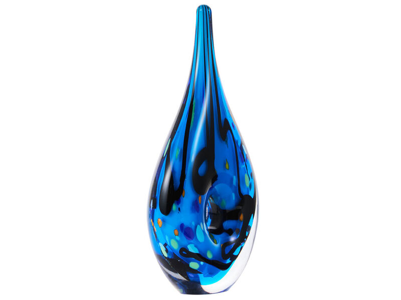 Hand Blown Abstract Hollow Blue Tear Drop Sommerso Art Glass Sculpture