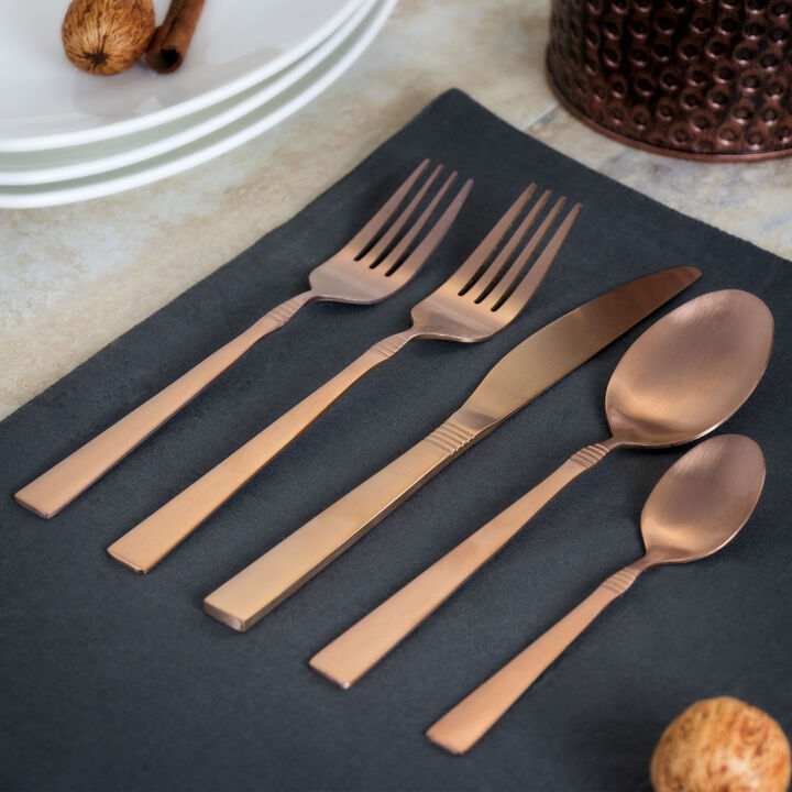 MegaChef Cravat 20 Piece Flatware Utensil Set, Stainless Steel Silverware Metal Service for 4 in Matte Rose