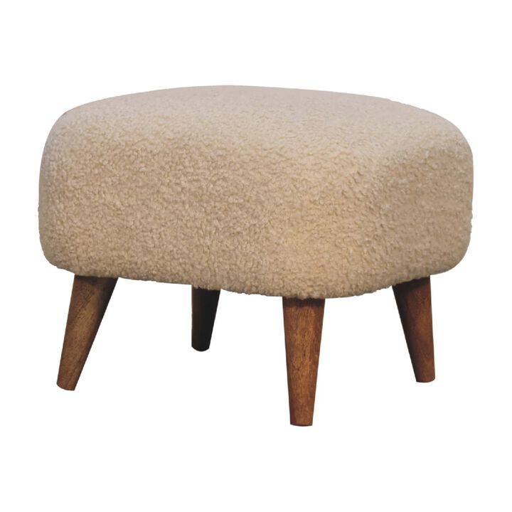 Boucle Cream  Solid Wood Upholestry Square Footstool