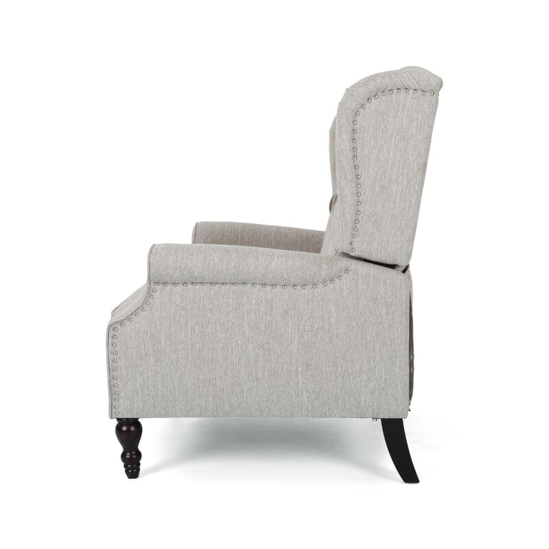 Jade Oversize Wide Chair Manual Recliner, Light Gray Tufted - Benzara