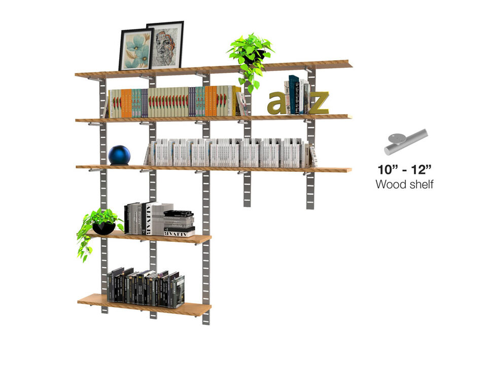 Trendy  Living Room Shelving System 91" & 46" High with 8 Wood Shelves 48" Length 10"-12" Width | 4 Sections- Shelves Sold Separately