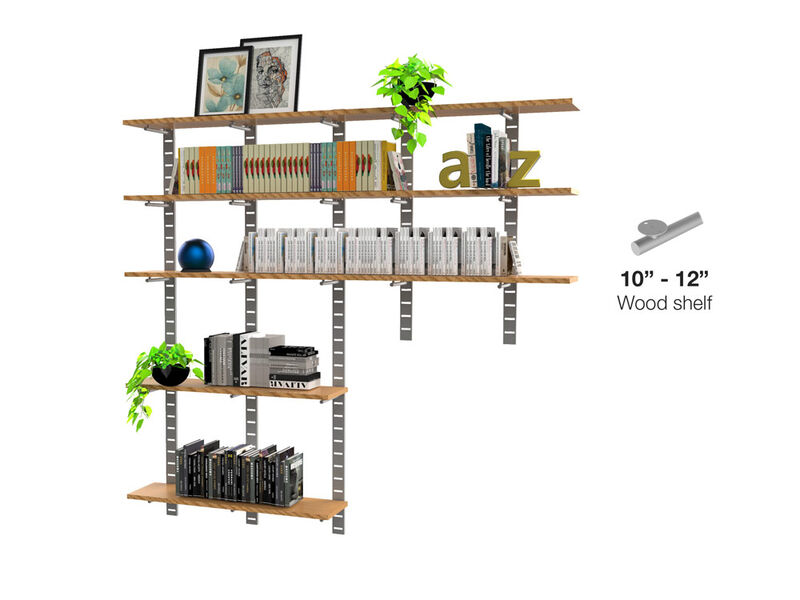 Trendy  Living Room Shelving System 91" & 46" High with 8 Wood Shelves 48" Length 10"-12" Width | 4 Sections- Shelves Sold Separately
