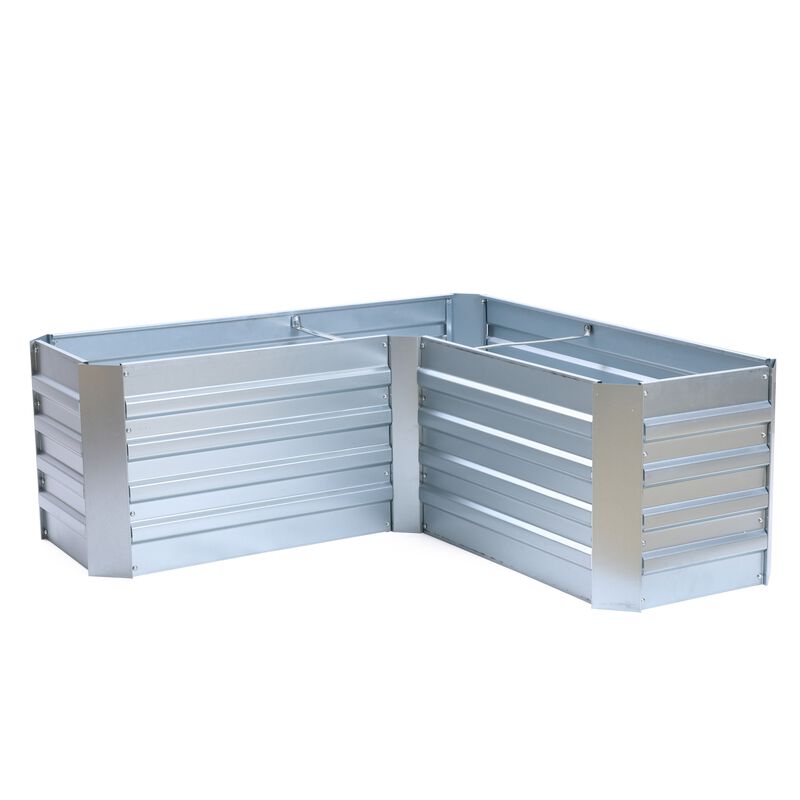 LuxenHome L-Shaped Galvanized Raised Garden Bed