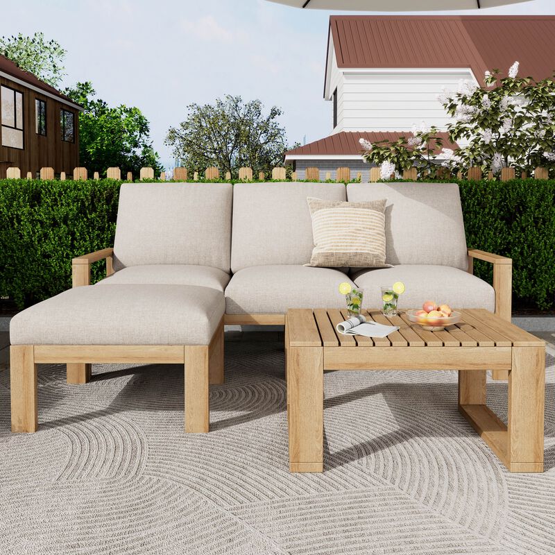 Merax Outdoor 3pcs Acacia Wood Sectional Patio Sofa Seating Set