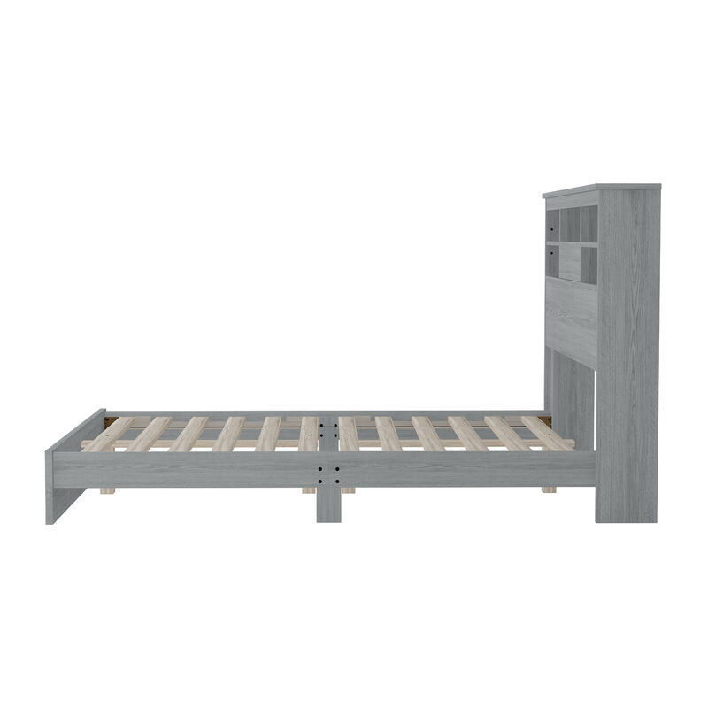 Queen Size Vintage Gray 4-Pc Bedroom Set Bed Frame, 2 Nightstands, & Dresser