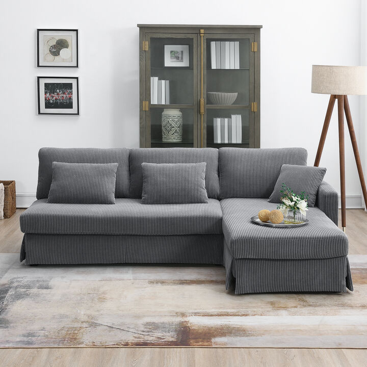 Merax Modern L-shaped Corduroy Sofa with Reversible Chaise