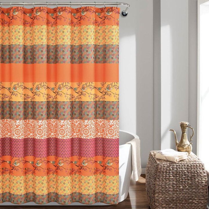 Floral Damask Polyester Shower Curtain – Boho Birds Design, Stylish & Machine-Washable