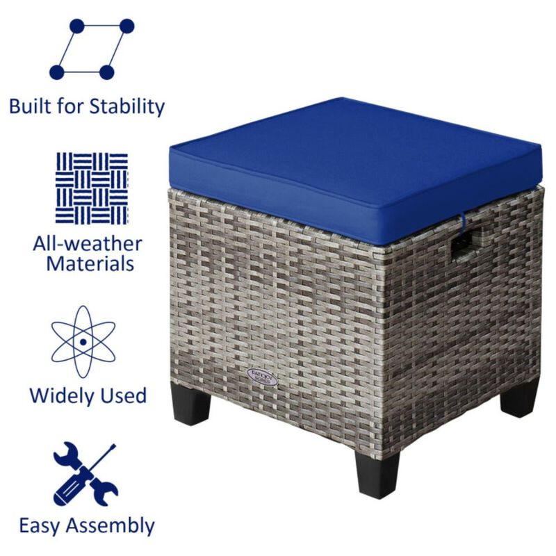 Hivvago 2PCS Patio Rattan Wicker Ottoman Seat with Removable Cushions-Turquoise