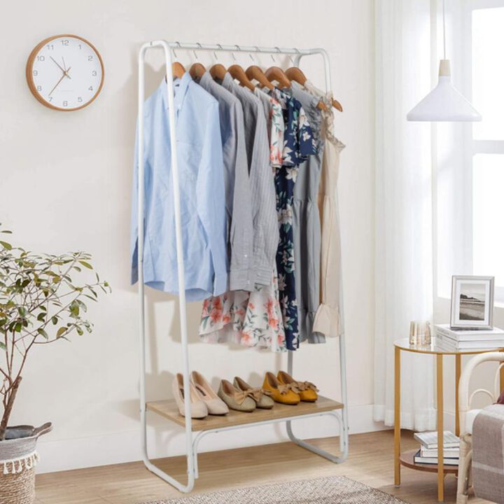 Freestanding Clothes Rack with Shelf, Adjustable Garment Rack for Clothing Storage
