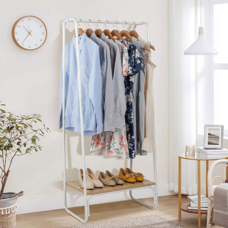 Freestanding Clothes Rack with Shelf, Adjustable Garment Rack for Clothing Storage