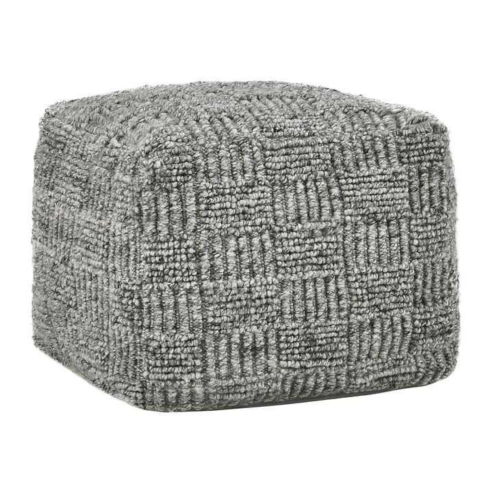 Slick Outdoor Pouf Ottoman, 18 Inch Handwoven Recycled Gray Fabric - Benzara