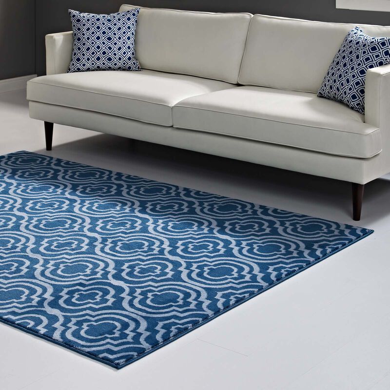 Frame Transitional Moroccan Trellis 8x10 Area Rug - Moroccan Blue amd Light Blue