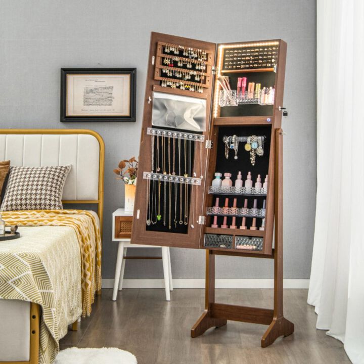Hivvago Lockable Jewelry Armoire Standing Cabinet with Lighted Full-Length Mirror