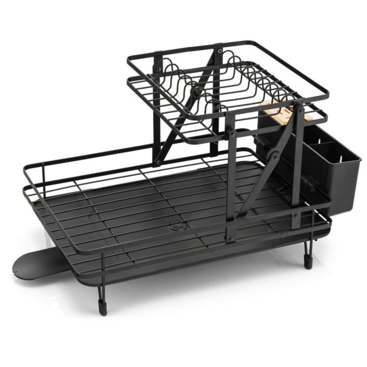 Hivvago 2-Tier Collapsible Dish Drainer Rack with Removable Drip Tray