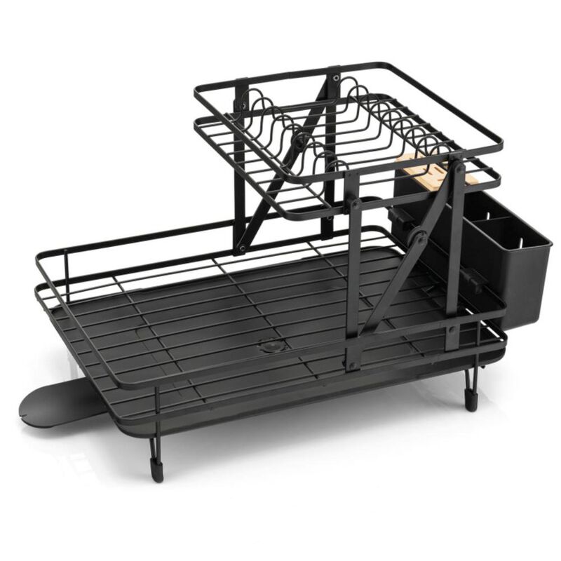 Hivvago 2-Tier Collapsible Dish Drainer Rack with Removable Drip Tray