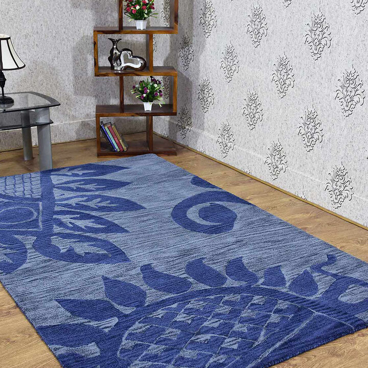 RUGSOTIC CARPETS HAND TUFTED WOOL ECO-FRIENDLY AREA RUGS  - 5'x8', Rectangle Shape, Blue, Contemporary Modern Design, High Pile Thick Handmade Area Rugs for Living Room, Bed Room (K00917)