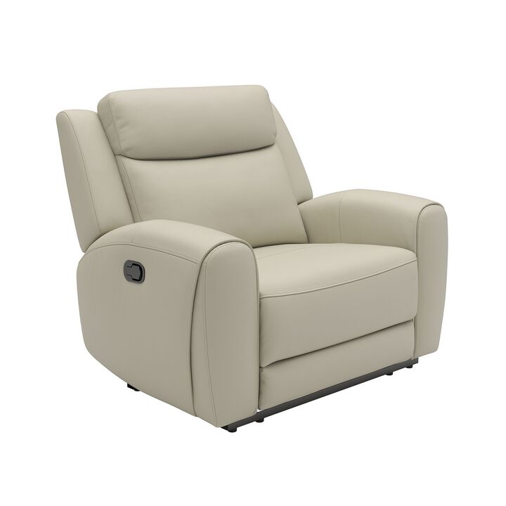 Cobe Manual Recliner Chair, Solid Wood and Soft Top Grain Beige Leather
