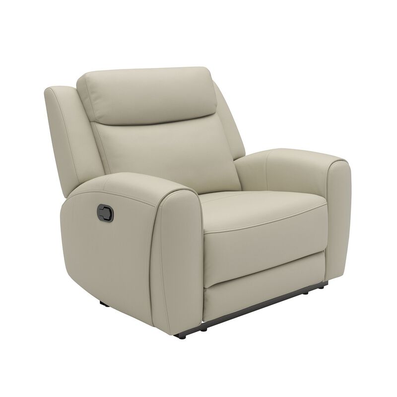 Cobe Manual Recliner Chair, Solid Wood and Soft Top Grain Beige Leather