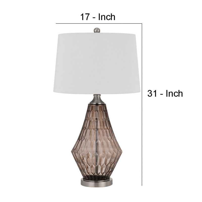 31 Inch Glass Table Lamp with Dimmer, Geometric Base, Brown-Benzara