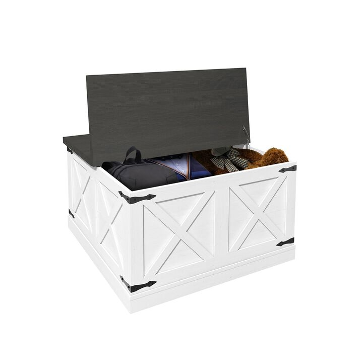 Mondawe Farmhouse Coffee Table, With Hinged Lifting Top Square Wooden Central Table