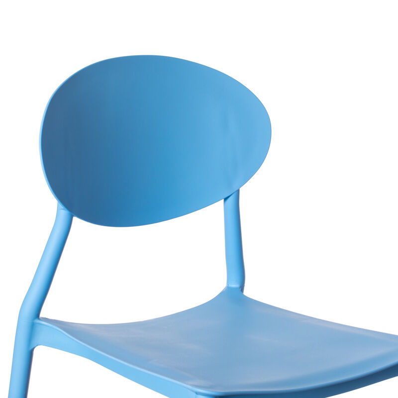 Modern Plastic Outdoor Dining Chair with Open Oval Back Design, Blue