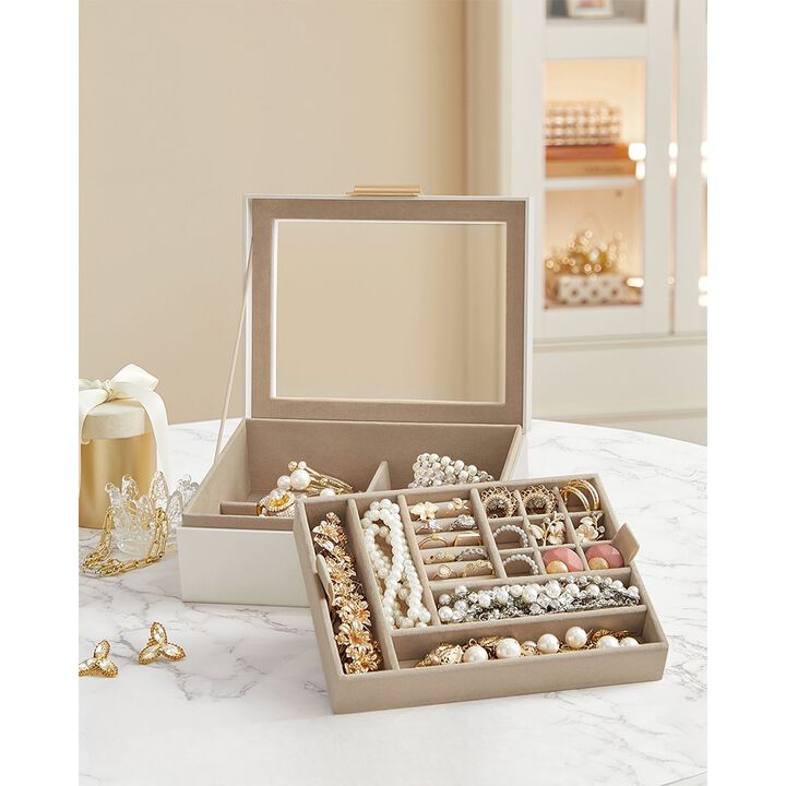 2-Layer Jewelry Box with Glass Lid Graphite