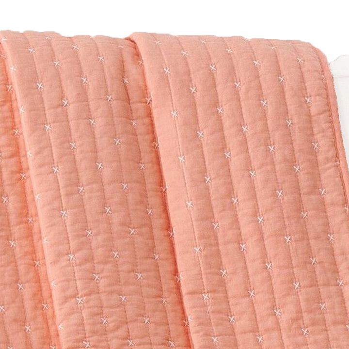 Xumi 50 x 60 Inch Quilted Throw Blanket, Channel Details, Coral Pink - Benzara