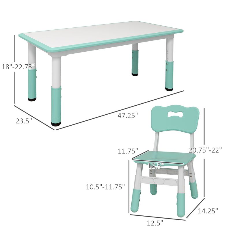 Kids Table and Chair Set with 4 Chairs, Adjustable Height, Easy to Clean Table Surface, for 1.5 - 5 Years Old, Green