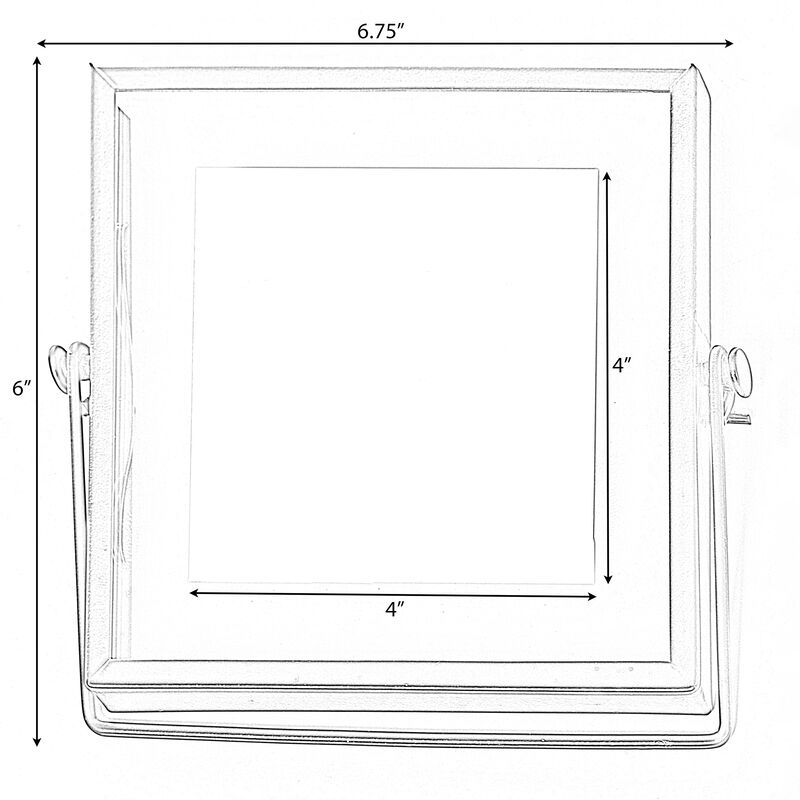 Modern Metal Floating Tabletop Square Photo Picture Frame with Glass Cover and Easel Stand, Black 4" x 4"