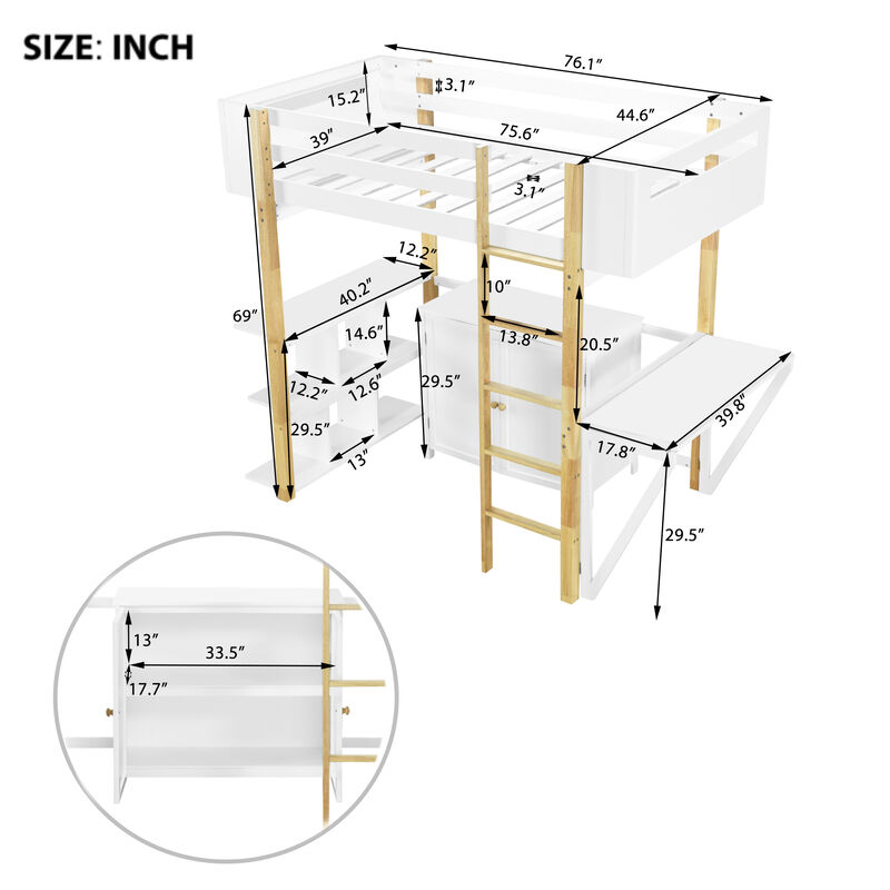Merax Wood Loft Bed With Built-in Storage Cabinet