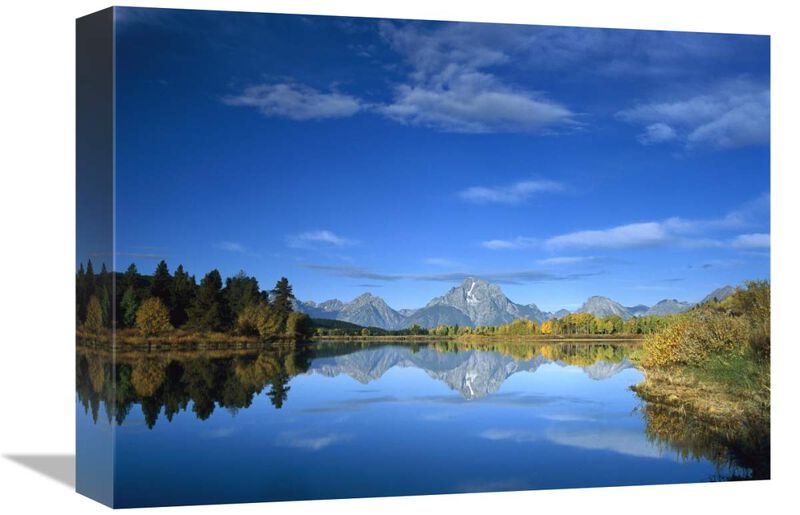 Mt Moran reflected in Oxbow Bend, Grand Teton National Park, Wyoming-Canvas Art-16x12