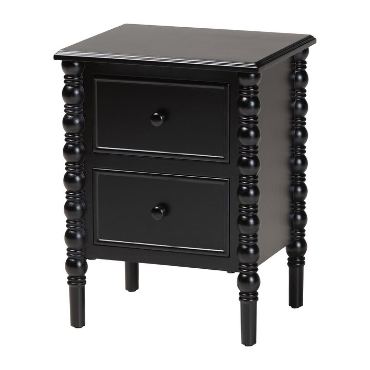 Baxton Studio Malinda Classic Black Wood 2 Drawer End Table with Spindle Legs