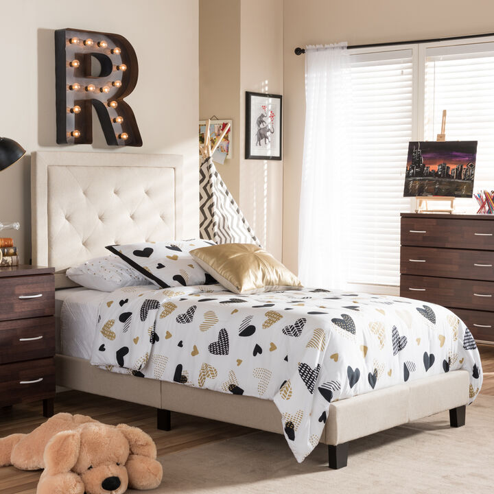 Baxton Studio Paris Modern and Contemporary Beige Linen Upholstered Twin Size Tufting Bed