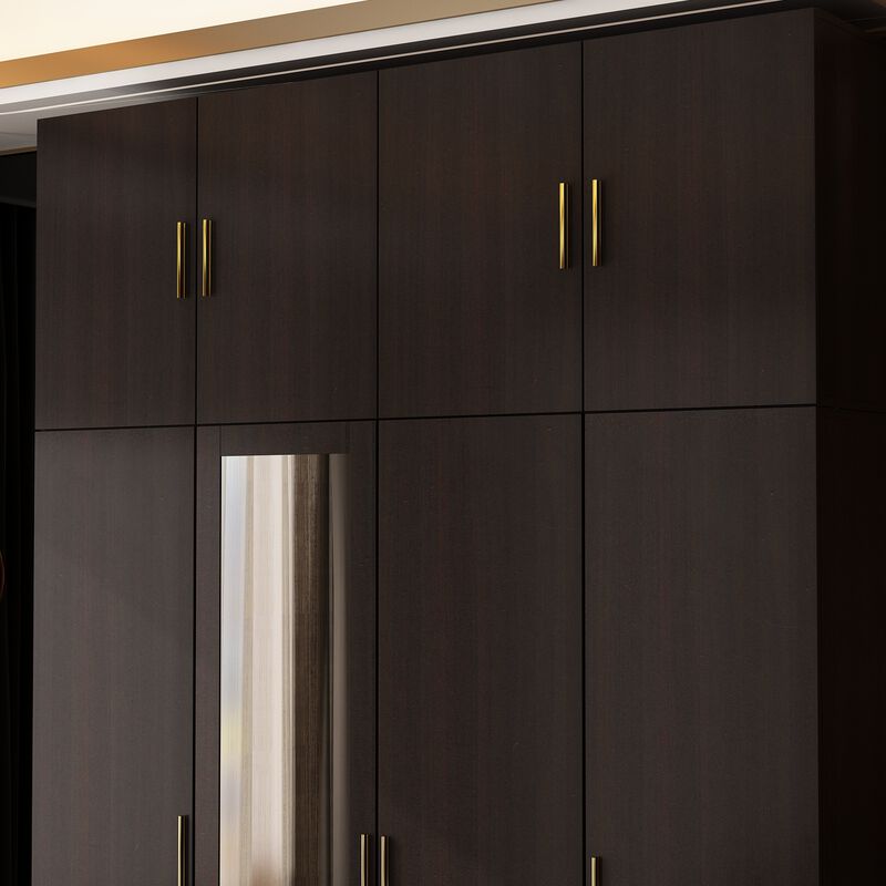 FUFU&GAGA Elegant Wardrobe with Mirror, Adjustable Shelves, and Spacious Drawers (63" W x 19.7" D x 94.5" H),Dark Brown