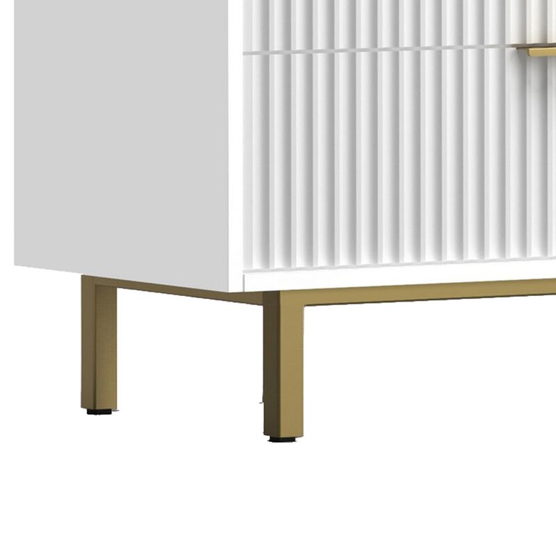 Beth 34 Inch 3 Drawer Small Dresser Chest, Mahogany Wood, White, Gold-Benzara