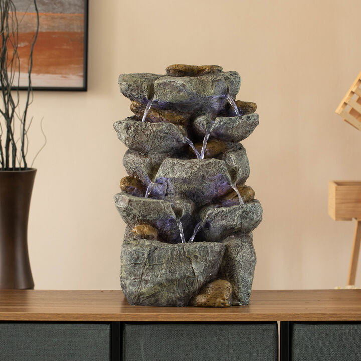 Cascading Electric Powered 8-Tier Rock Water Fountain 18.5" for Indoor and Outdoor Use