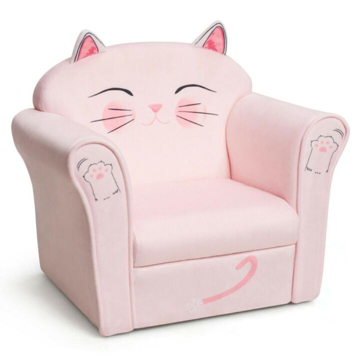 Hivvago Kids Upholstered Cat Armrest Couch Sofa with Linen Fabric