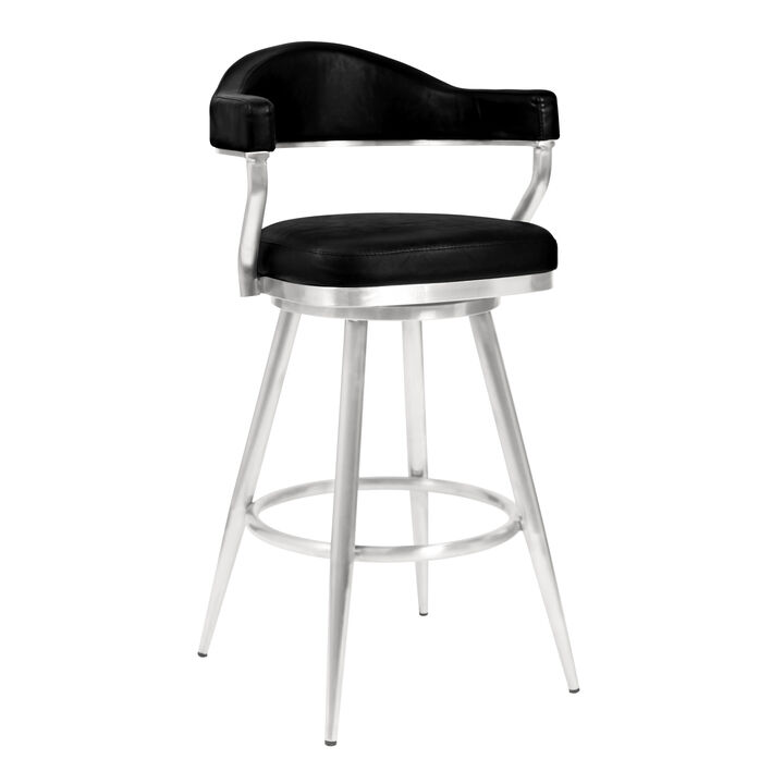 Justin  Counter Height Swivel Vintage Coffee Faux Leather Bar Stool with Black Metal Legs