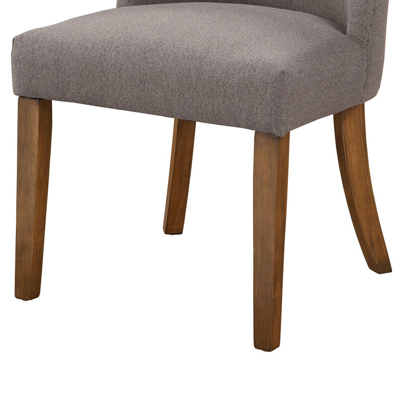 Fabric Upholstered Wooden Side Chairs With Curved Backrest, Set of Two, Gray and Brown-Benzara