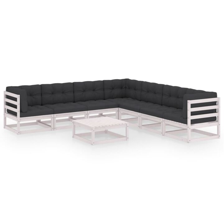 vidaXL 8 Piece Garden Lounge Set with Cushions White Solid Pinewood