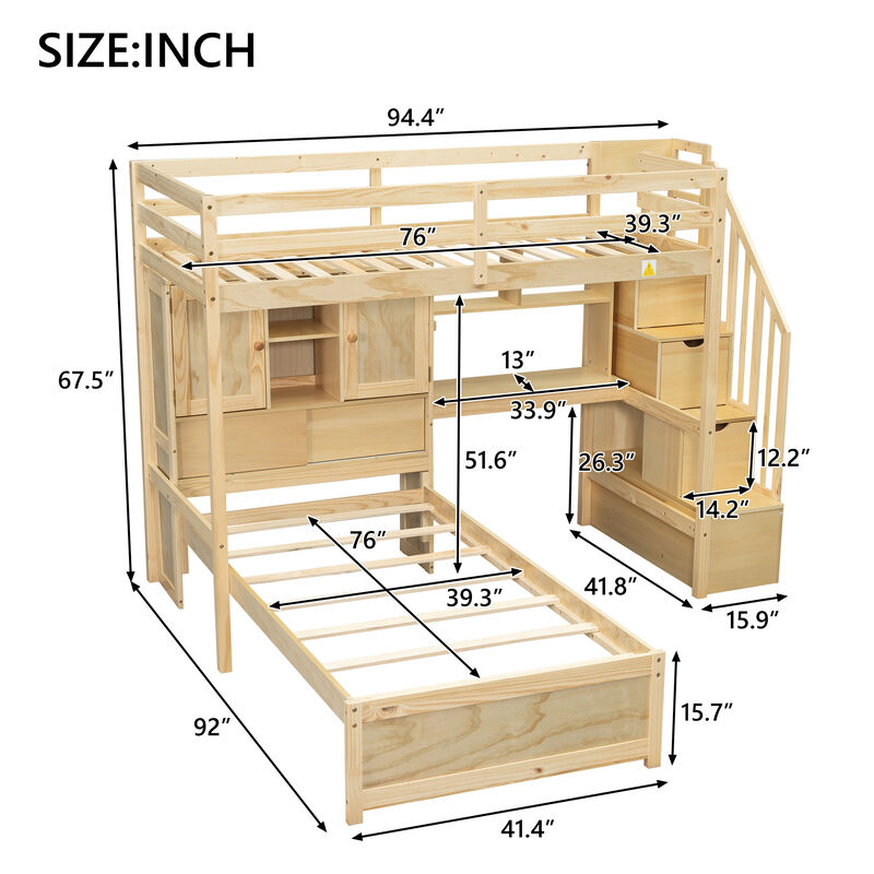 Merax Loft Bed with Built-in Desk and Staircase