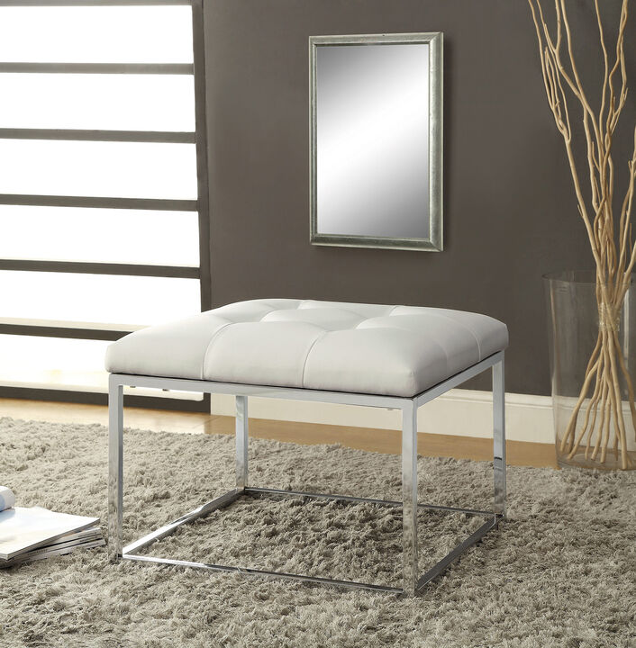 Contemporary Metal Base Ottoman, White