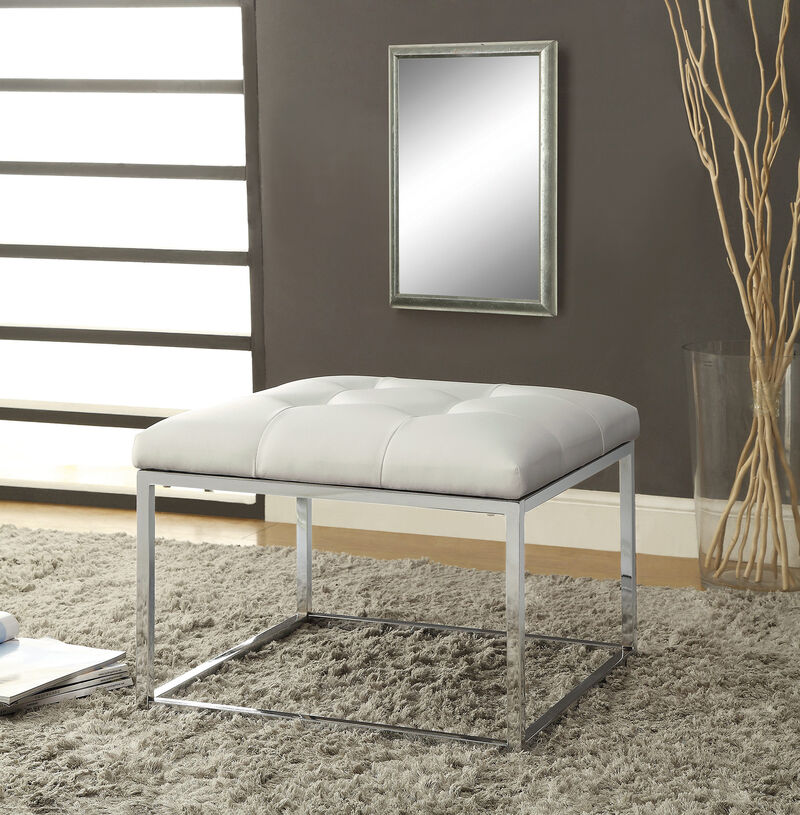Contemporary Metal Base Ottoman, White