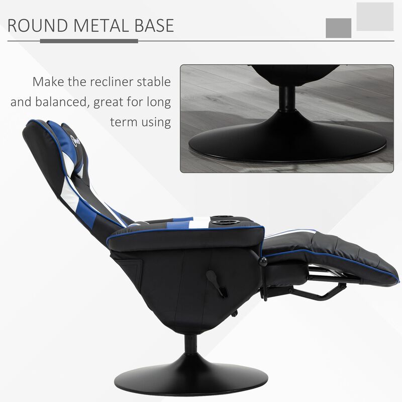 Black/White/Blue Gamer Chair: Racing Style Recliner with Footrest