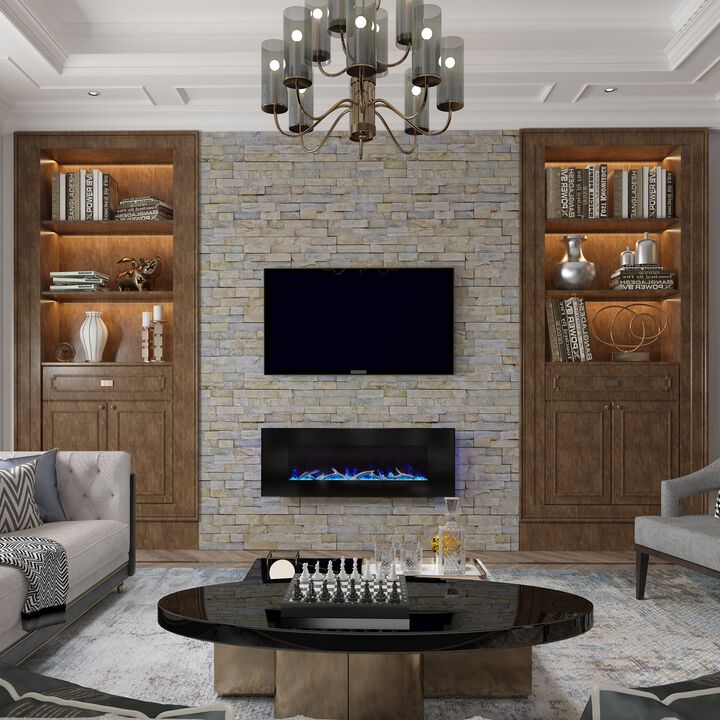 50 Inch 1500W Wall-Mount Fireplace with Multicolor Flame