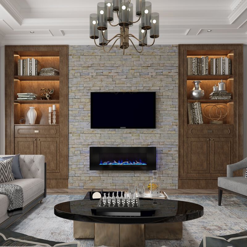50 Inch 1500W Wall-Mount Fireplace with Multicolor Flame
