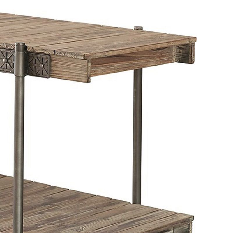 Loak 47 Inch Sofa Table, Plank Design, 1 Shelf, Wheels, Brown, Black - Benzara