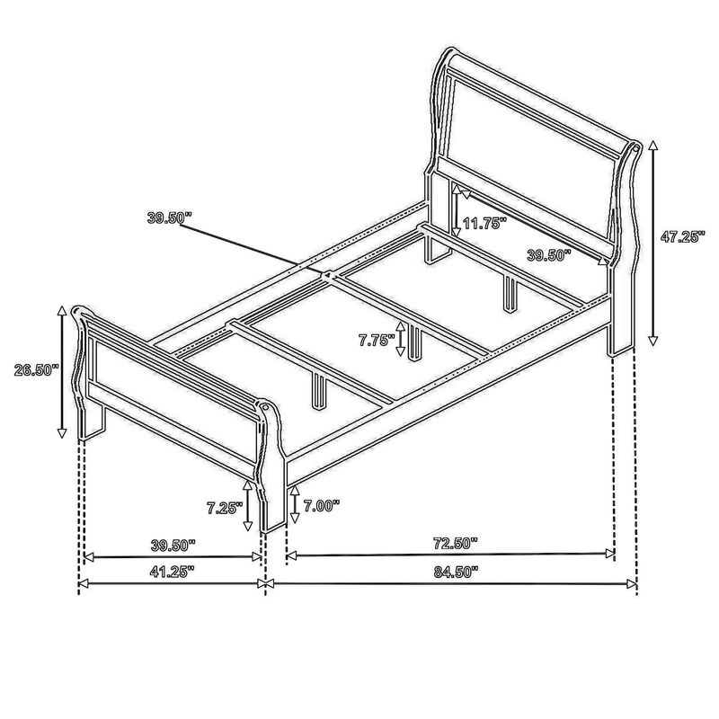 Nim Twin Size Bed, Sleigh Panel Headboard Design, White, Low Profile - Benzara